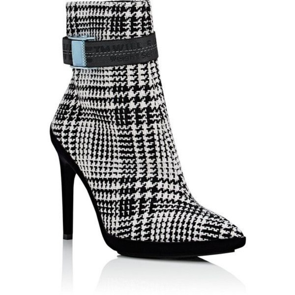 OFF-WHITE Wool Plaid Ankle Boots - Picture 1 of 8